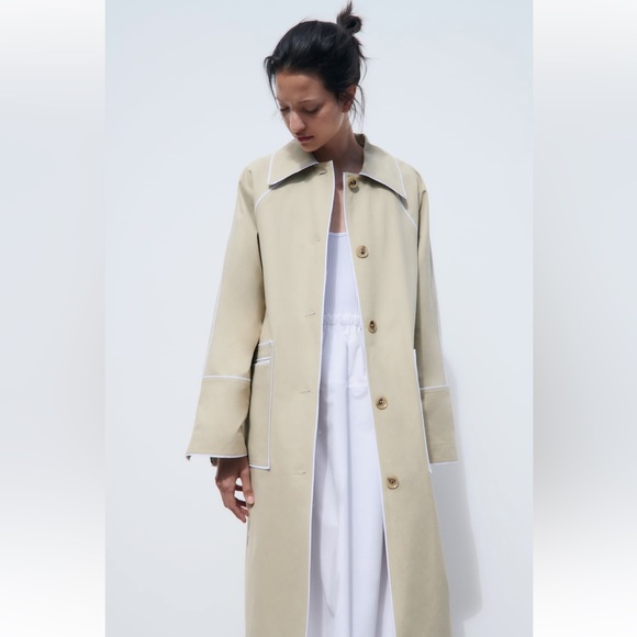 Zara OVERSIZED CONTRAST COAT. Beige. Sizes XS, S. New with Tags. - Picture 2 of 11